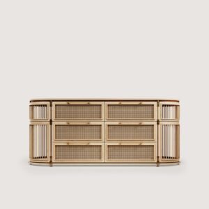 Meşe ahşap modern yatak odası için tasarlanmış yuvarlak hatlı jakarta circle şifoniyer mid meşe modeli