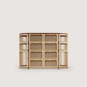 Meşe ahşap modern yatak odası için tasarlanmış yuvarlak hatlı jakarta circle şifoniyer tall meşe modeli