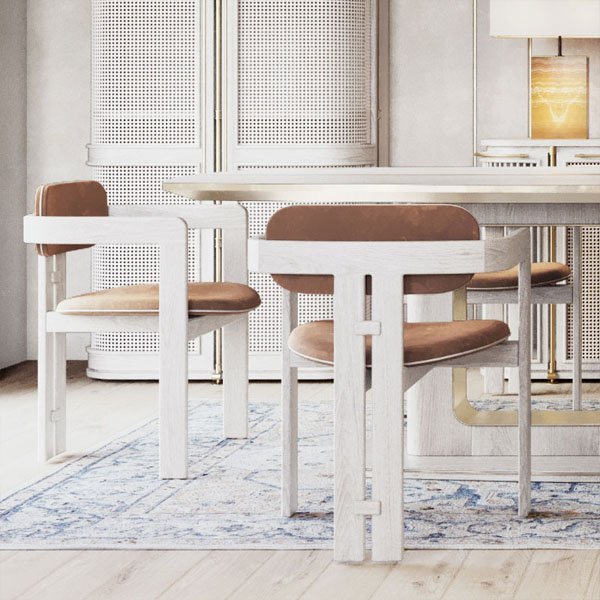 Modern yemek odası için tasarlanmış açık meşe dokulu beyaz iskeletli ve kadife oturumlu yemek sandalyesi – Braggo Furniture