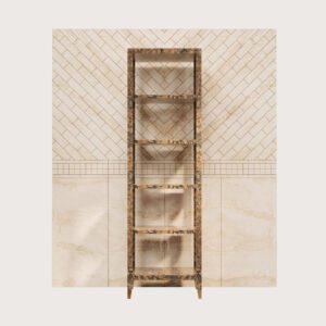 Braggo Furniture ürünü Modern banyo için New England serisi Alpi California burl kaplamalı lüks banyo rafı