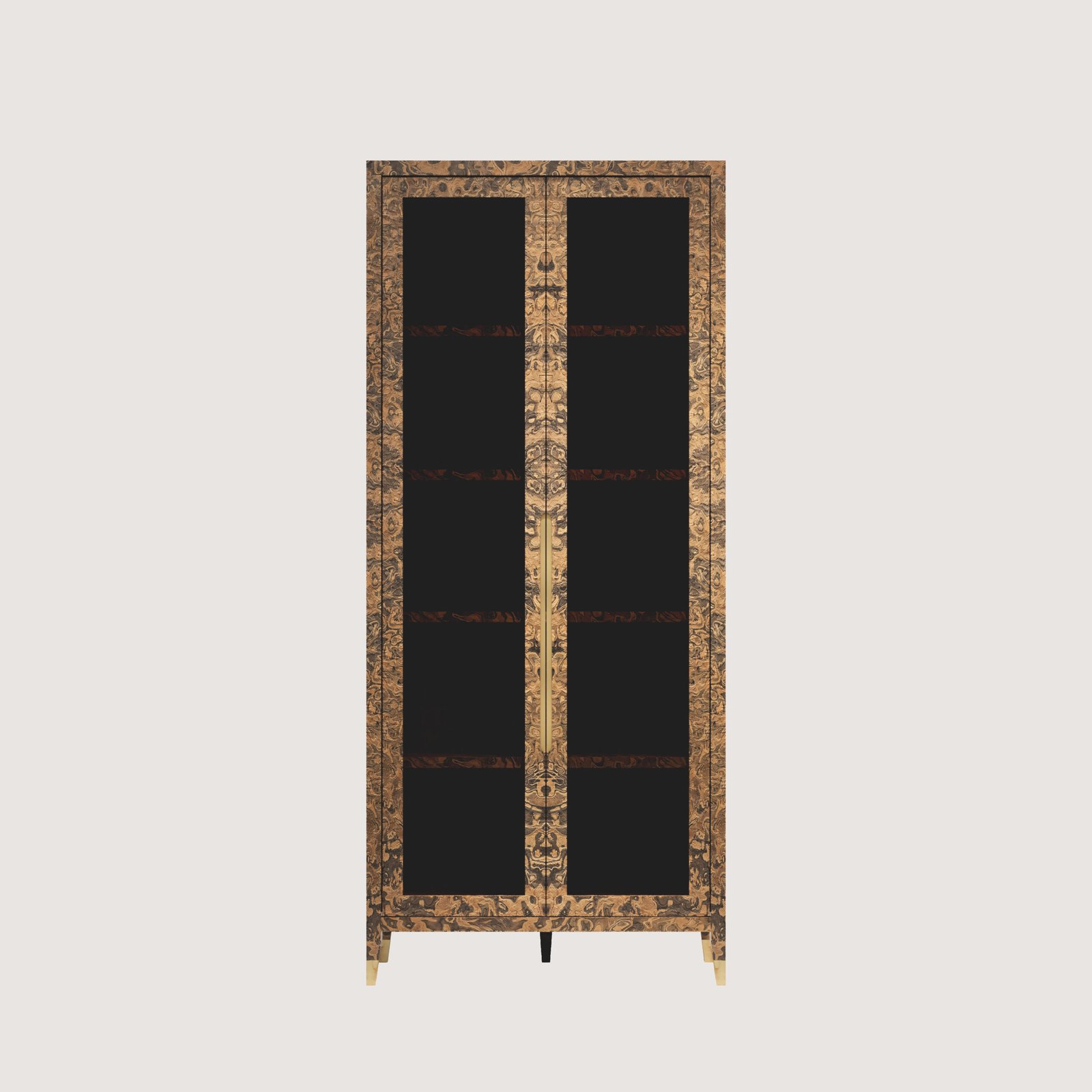 NEW ENGLAND CALIFORNIA BURL Boy Dolap FULL GLASS-WEB1 Braggo Furniture ürünü salon veya oturma odası New England serisi Alpi California burl kaplamalı lüks Boy dolap Full Glass