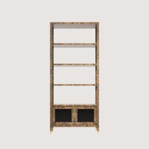 Braggo Furniture ürünü salon veya oturma odası New England serisi Alpi California burl kaplamalı lüks dolaplı Kitaplık Mid