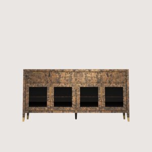 Braggo Furniture ürünü oturma odası veya salon New England serisi Alpi California burl kaplamalı lüks konsol