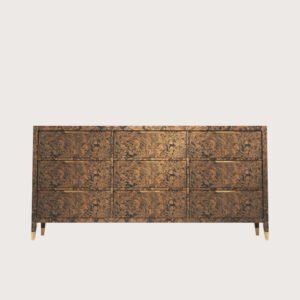 Braggo Furniture ürünü yatak odası New England serisi Alpi California burl kaplamalı lüks şifoniyer Extend