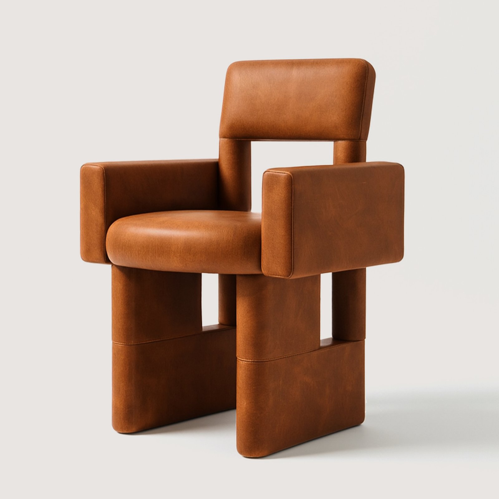 Yemek-Masasi-Sandalyesi-Blok-Kolcakli-1A-Deri-Karamel Deri-Yemek Masası Kolçaklı Sandalyesi - Görsel 1